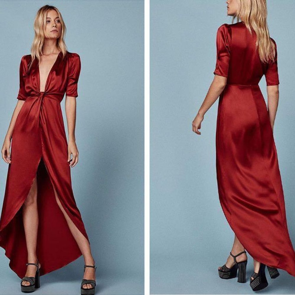 Reformation Toluca Satin Dress Red sz 6